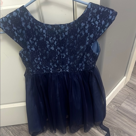 Navy Blue Lace Dress with Bow - Picture 2 of 2